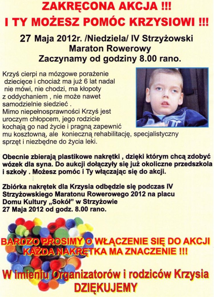 Zbieramy nakrętki dla Krzysia